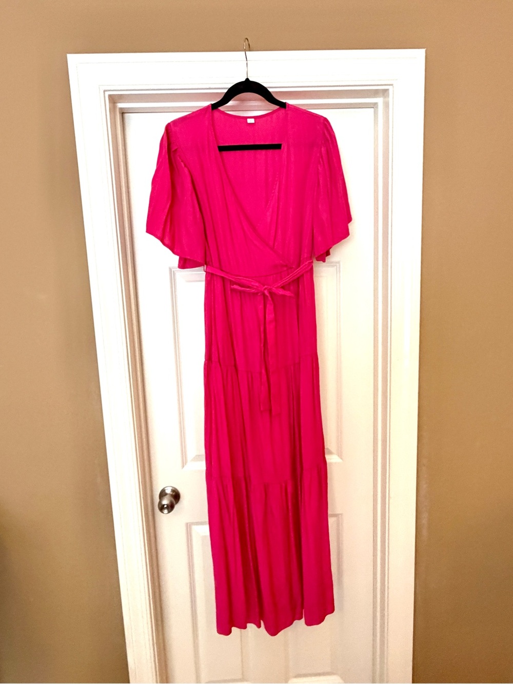SHEIN Hot Pink Wrap Maxi Dress with Tie Waist
